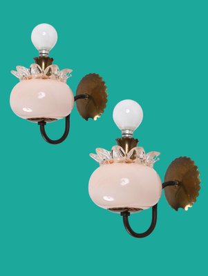 Pink Murano Glass and Brass Sconces in the style of Archimede Seguso, 1940s, Set of 2-JDR-1369951