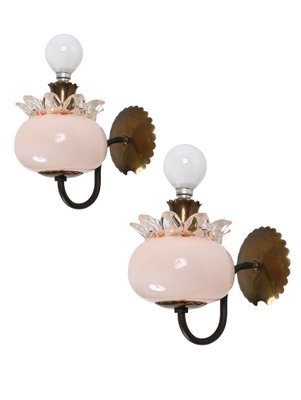 Pink Murano Glass and Brass Sconces in the style of Archimede Seguso, 1940s, Set of 2-JDR-1369951