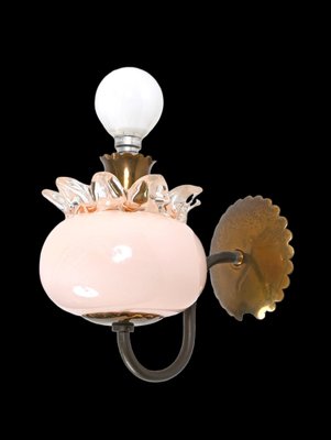 Pink Murano Glass and Brass Sconces in the style of Archimede Seguso, 1940s, Set of 2-JDR-1369951