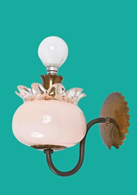 Pink Murano Glass and Brass Sconces in the style of Archimede Seguso, 1940s, Set of 2-JDR-1369951