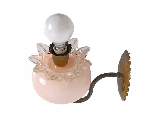 Pink Murano Glass and Brass Sconces in the style of Archimede Seguso, 1940s, Set of 2-JDR-1369951