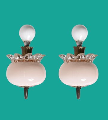 Pink Murano Glass and Brass Sconces in the style of Archimede Seguso, 1940s, Set of 2-JDR-1369951