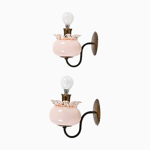 Pink Murano Glass and Brass Sconces in the style of Archimede Seguso, 1940s, Set of 2-JDR-1369951