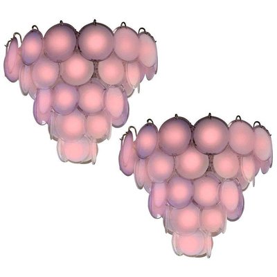 Pink Murano Glass Disc Chandeliers, Italy, 1970s, Set of 2-MBH-1032679