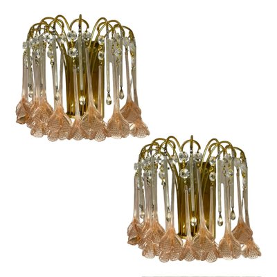 Pink Murano Waterfall Flower Sconces, 1970s, Set of 2-JJC-1754546