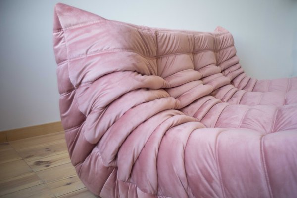 Pink Pearl Velvet Togo 3-Seat Sofa by Michel Ducaroy for Ligne Roset-IXA-1309430