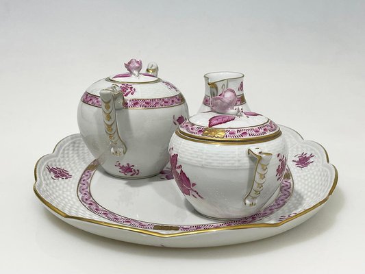 Pink Porcelain Apponyi Tea Set from Herend Hungary, 1960s, Set of 4-UCH-1804970