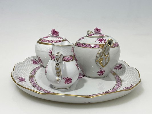 Pink Porcelain Apponyi Tea Set from Herend Hungary, 1960s, Set of 4-UCH-1804970