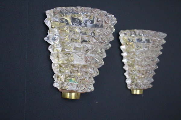 Pink Sconces in Rostrato Murano Glass in the style of Barovier, Set of 2-YF-1569387