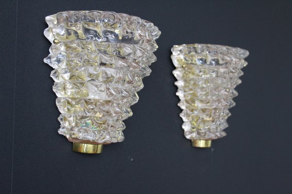 Pink Sconces in Rostrato Murano Glass in the style of Barovier, Set of 2-YF-1569387