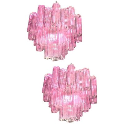 Pink Tronchi Pair of Murano Glass Chandelier by Toni Zuccheri for Venini, 1970s-MBH-1031745