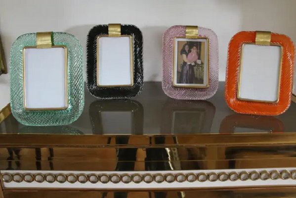 Pink Twisted Murano Glass and Brass Photo Frame from Barovier & Toso, 2000s-YF-1702133