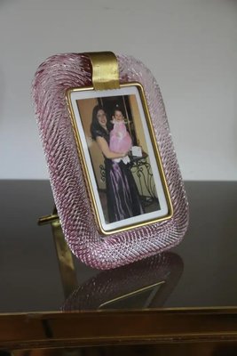 Pink Twisted Murano Glass and Brass Photo Frame from Barovier & Toso, 2000s-YF-1702133