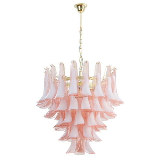 Pink & White Color Murano Glass Petal Chandelier, Italy, 1990s