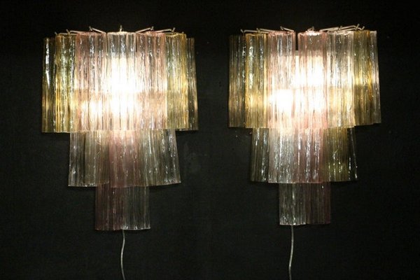 Pink, White, Yellow and Smoked Color Tronchi Wall Lights in the style of Venni, 2000s, Set of 2-YF-1427592