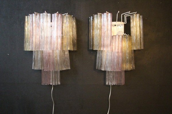 Pink, White, Yellow and Smoked Color Tronchi Wall Lights in the style of Venni, 2000s, Set of 2-YF-1427592