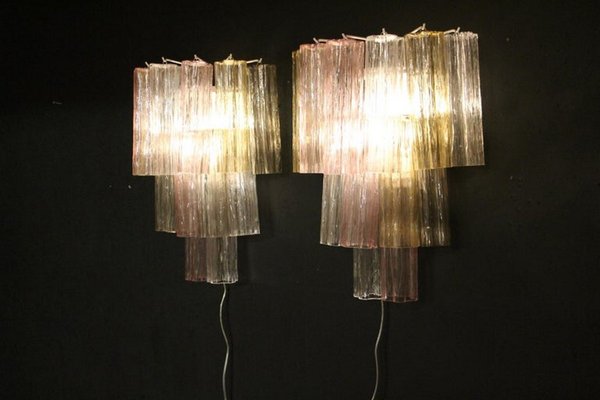 Pink, White, Yellow and Smoked Color Tronchi Wall Lights in the style of Venni, 2000s, Set of 2-YF-1427592