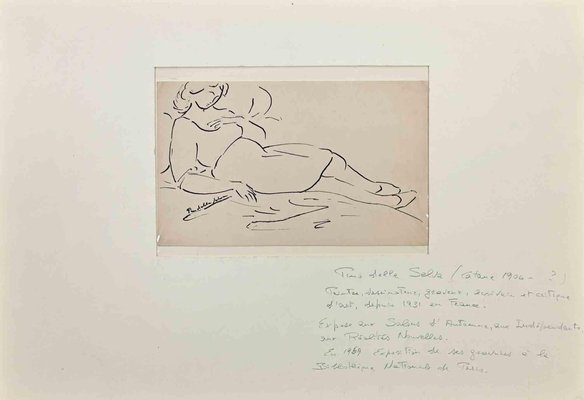 Pino Della Selva, Half-Stretched Woman, Original Drawing, 1950s-ZCI-1362685