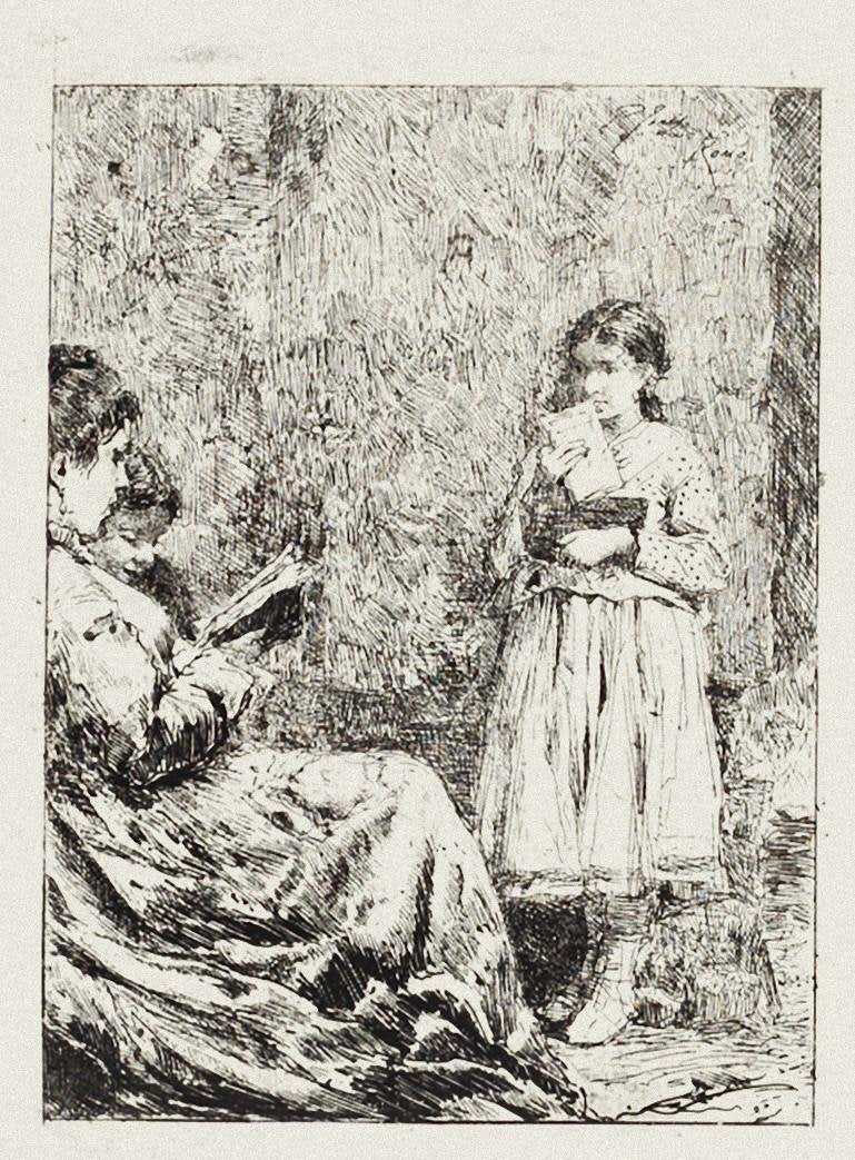 Pio Joris - the Reading - Original Etching - Early 20th Century