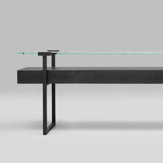 Pioneer Tron T54/3L Glass, Oak, and Metal Console Table by Peter Ghyczy