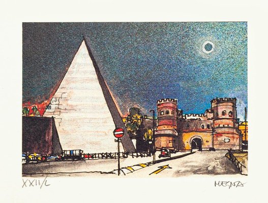 Piramide Cestia - Rome - Original Etching by Giuseppe Megna - 1972 1972-ZCI-761332