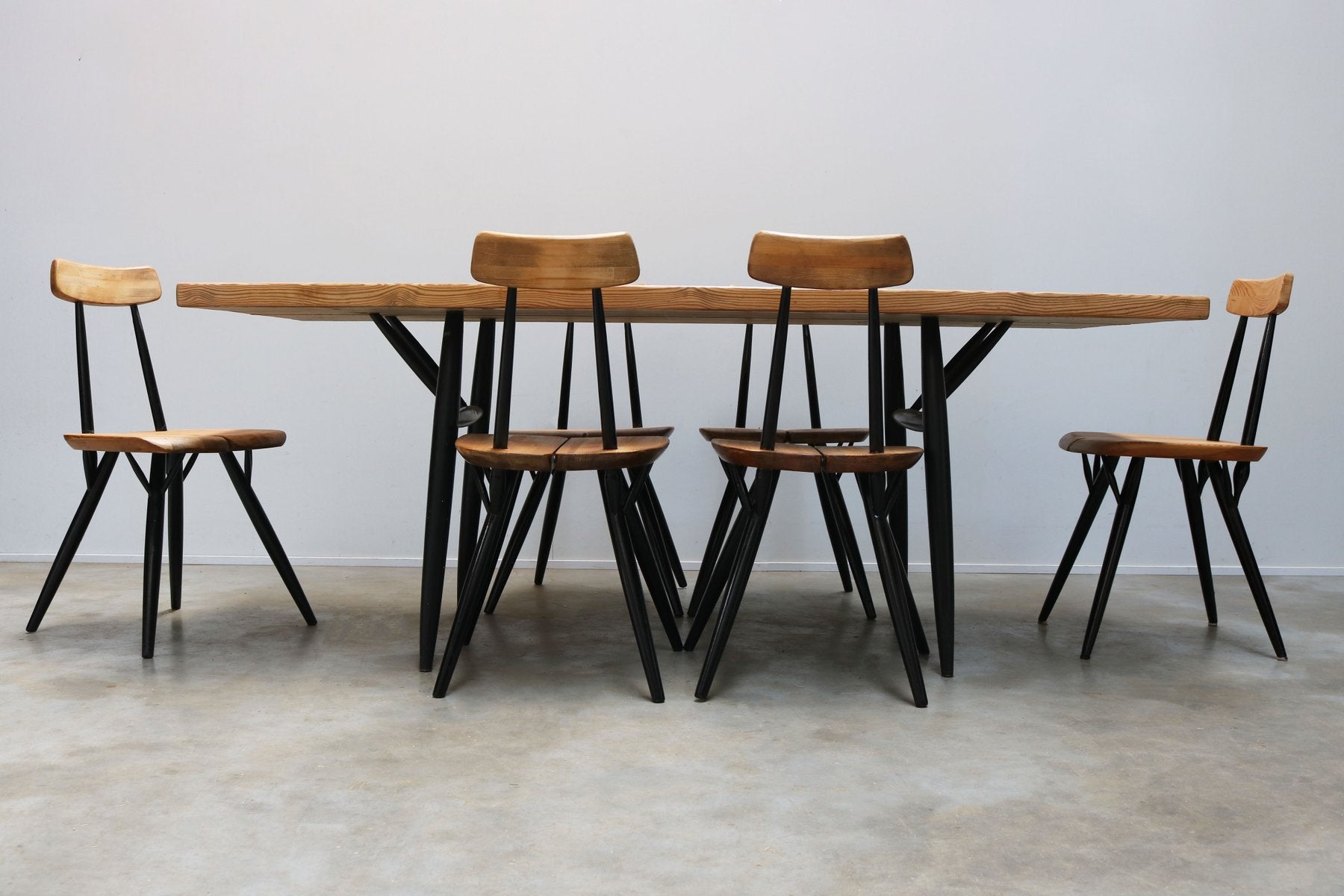 Pirkka Design Dining Room Set by Ilmari Tapiovaara for Laukaan Puu, 1955, Set of 7