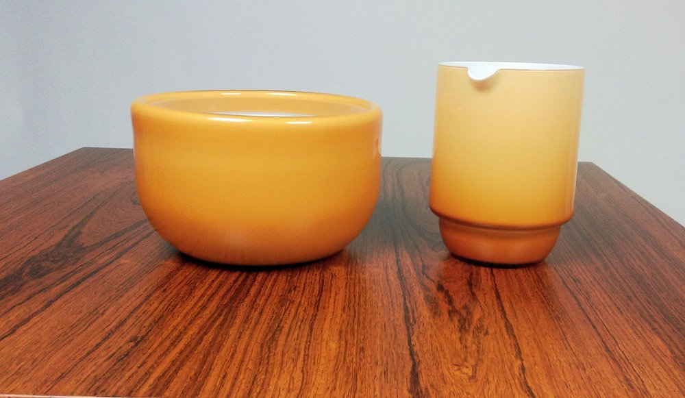 Pitcher and Bowl in Glass by Michael Bang for Holmegaard, 1970s, Set of 2