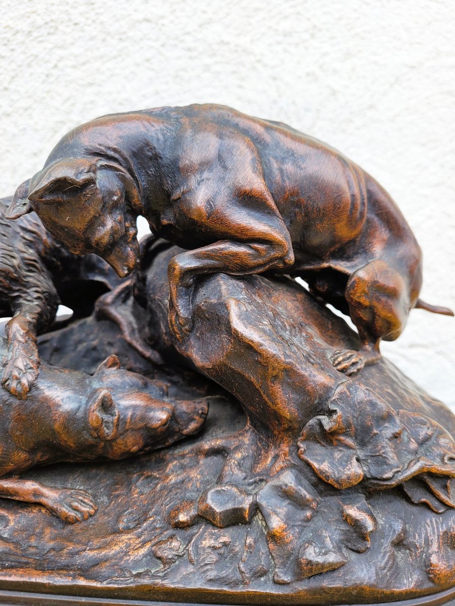 PJ Mêne, Rabbit Hunting, 19th Century, Bronze