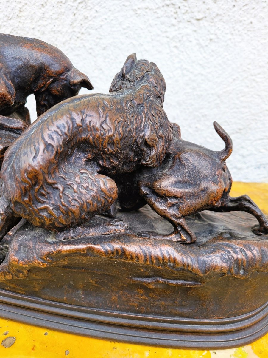 PJ Mêne, Rabbit Hunting, 19th Century, Bronze