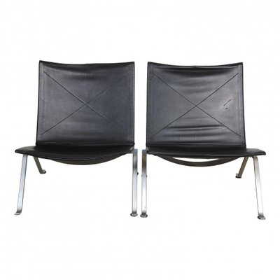 PK-22 Chairs in Black Leather by Poul Kjærholm for Fritz Hansen, 1990s, Set of 2-MTD-1400655