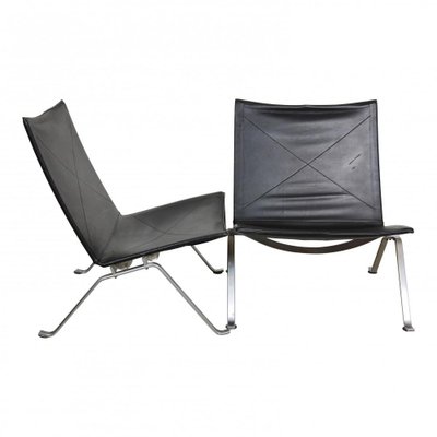 PK-22 Chairs in Black Leather by Poul Kjærholm for Fritz Hansen, 1990s, Set of 2-MTD-1400655