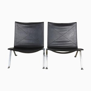 PK-22 Chairs in Black Leather by Poul Kjærholm for Fritz Hansen, 1990s, Set of 2-MTD-1400655