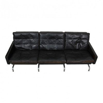 PK-31/3 Sofa in Patinated Black Leather by Poul Kjærholm for Kold Christensen, 1970s-MTD-1454453