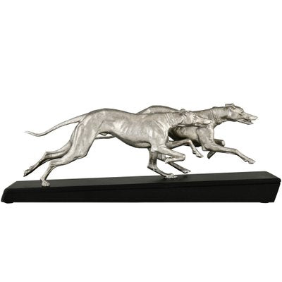 Plagnet, Art Deco Sculpture of Greyhounds, 1930, Metal & Marble-KTN-1730003