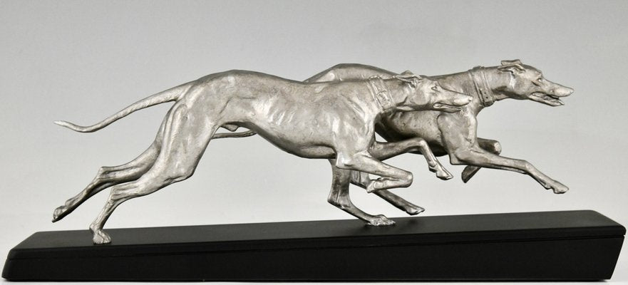 Plagnet, Art Deco Sculpture of Greyhounds, 1930, Metal & Marble-KTN-1730003