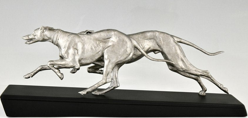 Plagnet, Art Deco Sculpture of Greyhounds, 1930, Metal & Marble-KTN-1730003