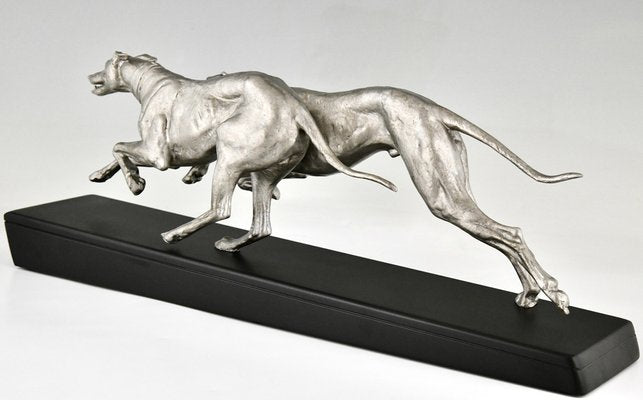 Plagnet, Art Deco Sculpture of Greyhounds, 1930, Metal & Marble-KTN-1730003