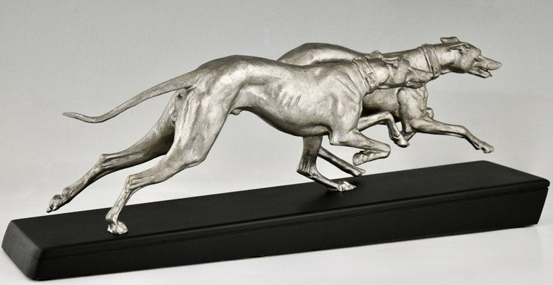 Plagnet, Art Deco Sculpture of Greyhounds, 1930, Metal & Marble-KTN-1730003