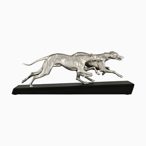 Plagnet, Art Deco Sculpture of Greyhounds, 1930, Metal & Marble-KTN-1730003