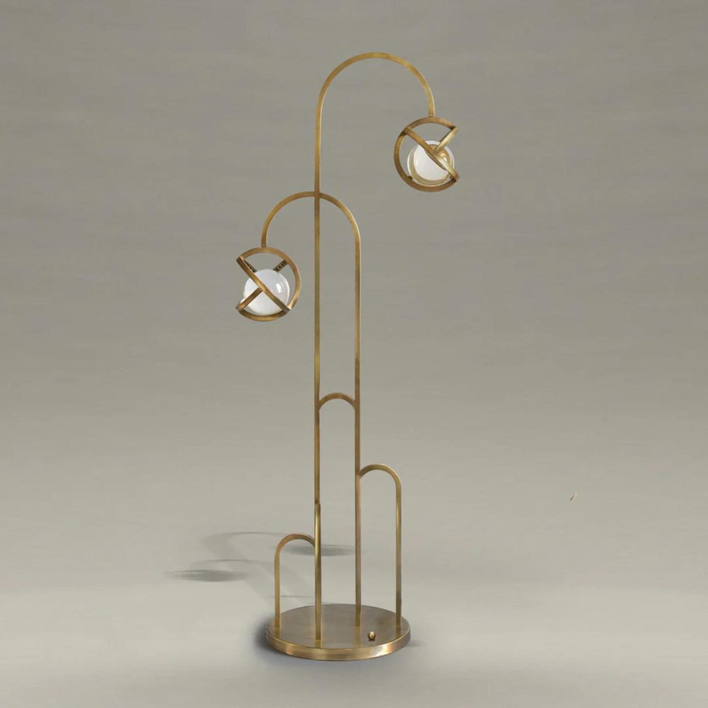 Planetaria Brass and Clear Glass Floor Lamp by Bohinc Studio