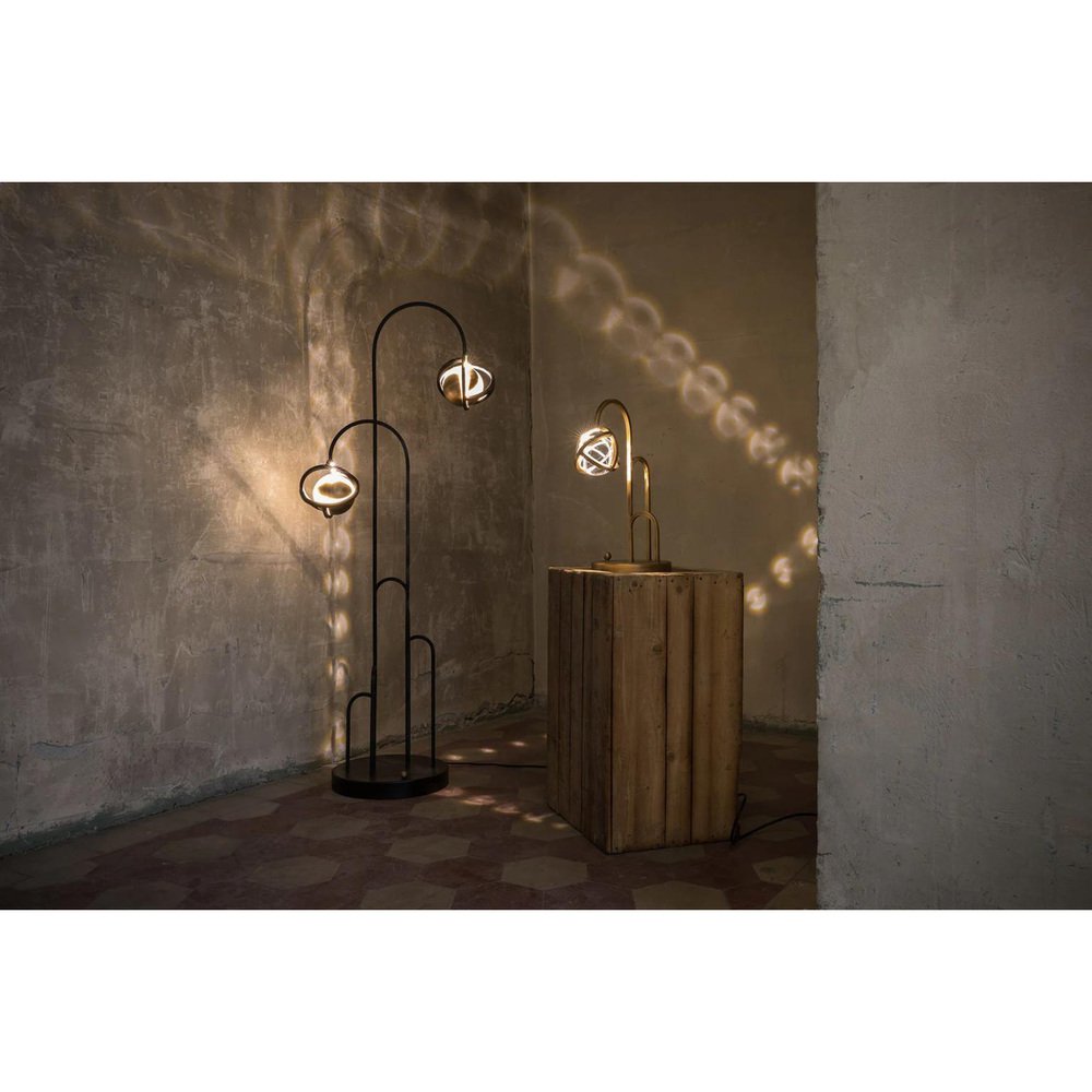 Planetaria Brass and Clear Glass Floor Lamp by Bohinc Studio