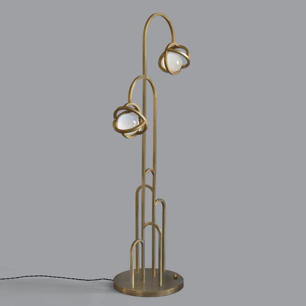 Planetaria Brass and Clear Glass Floor Lamp by Bohinc Studio