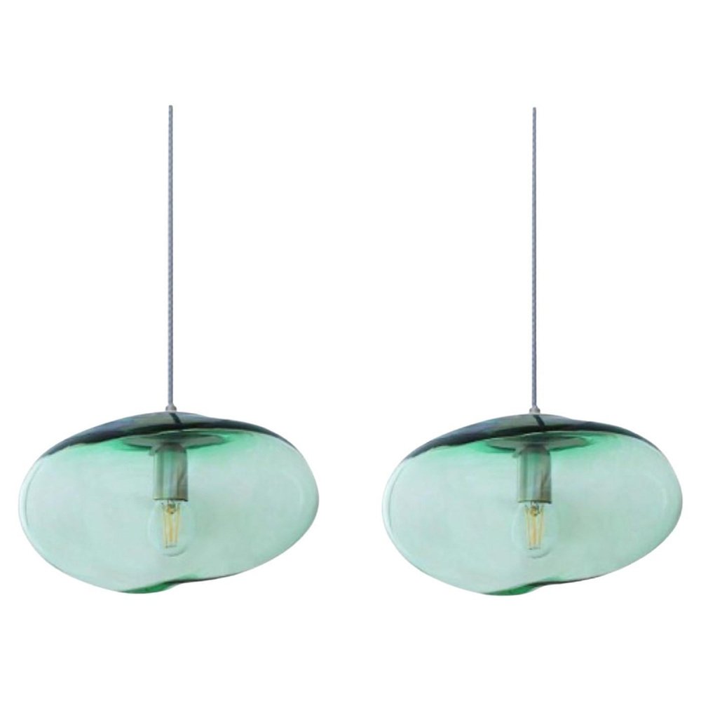 Planetoide Green Iridescent Pendants by Eloa, Set of 2