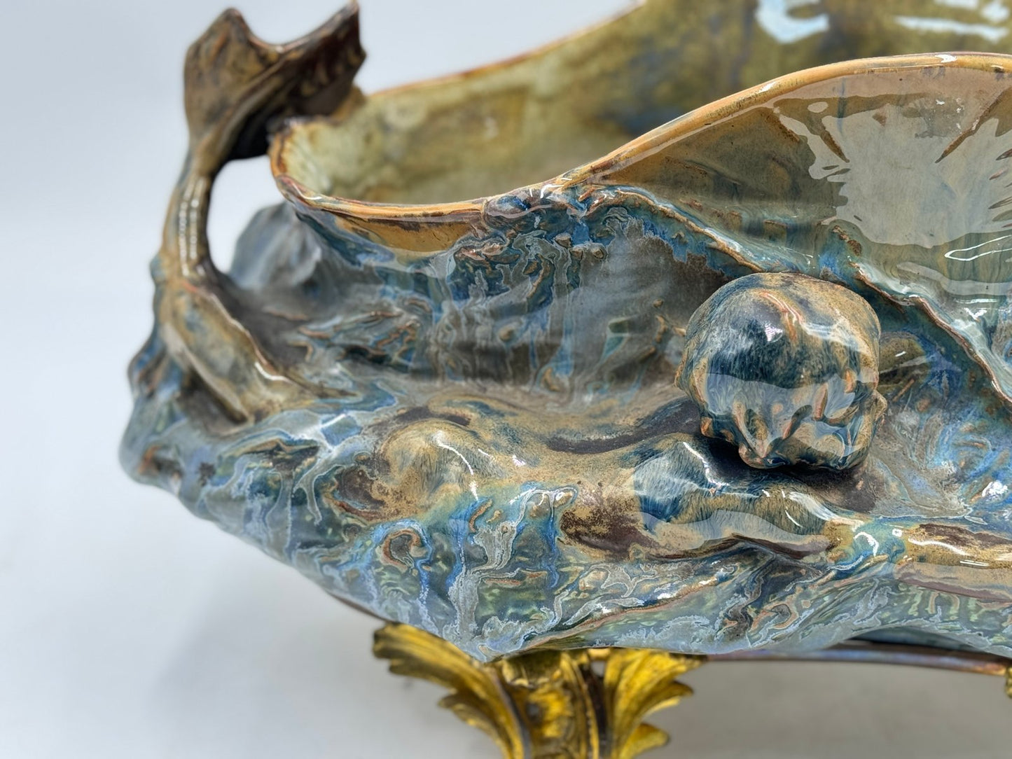 Planter with Newt Swimming Among Fish on a Bronze and Gilded Brass Base, Late 19th Century