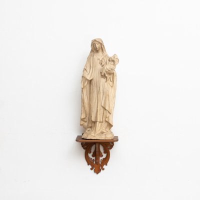 Plaster Virgin Traditional Figure in a Wooden Altar, 1940s-WM-1161629