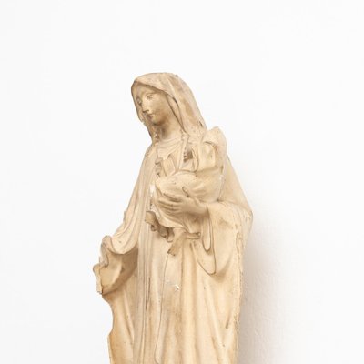 Plaster Virgin Traditional Figure in a Wooden Altar, 1940s-WM-1161629