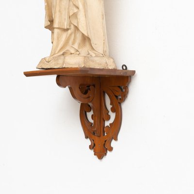 Plaster Virgin Traditional Figure in a Wooden Altar, 1940s-WM-1161629