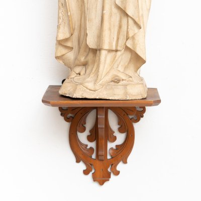 Plaster Virgin Traditional Figure in a Wooden Altar, 1940s-WM-1161629