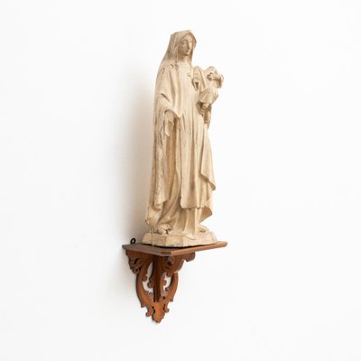 Plaster Virgin Traditional Figure in a Wooden Altar, 1940s-WM-1161629