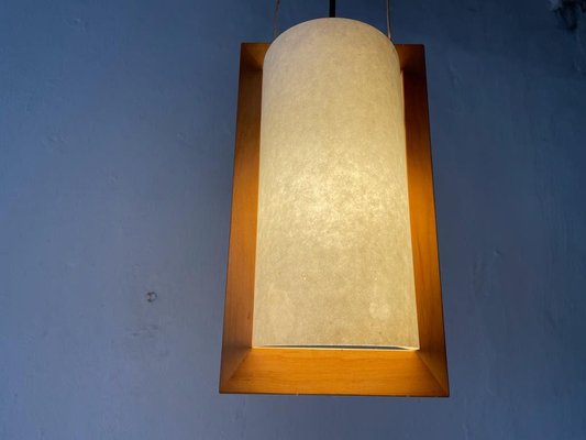 Plastic Paper and Wood Frame Pendant Lamp from Domus, 1980s, Italy-RDS-1146555